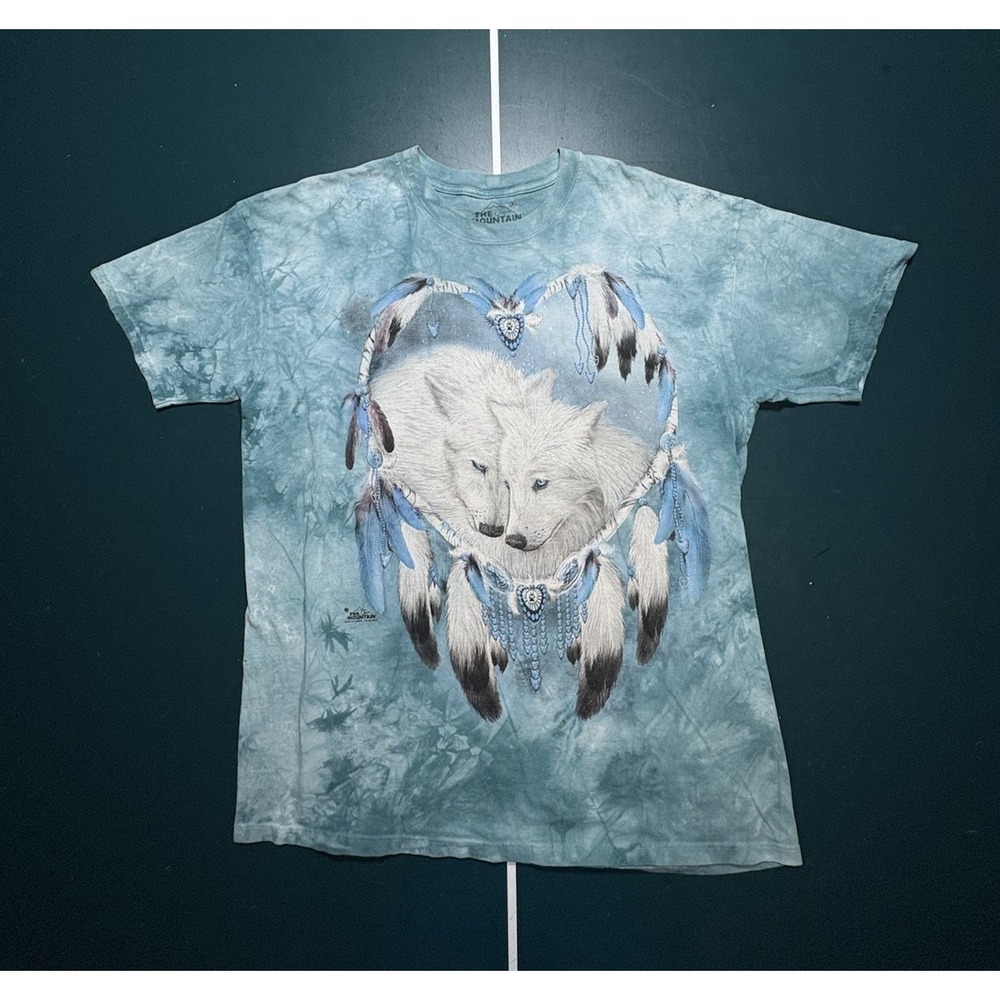 The Mountain Wolf T‎ Shirt Size XL Blue Tie Dyed Native American Dream Catcher